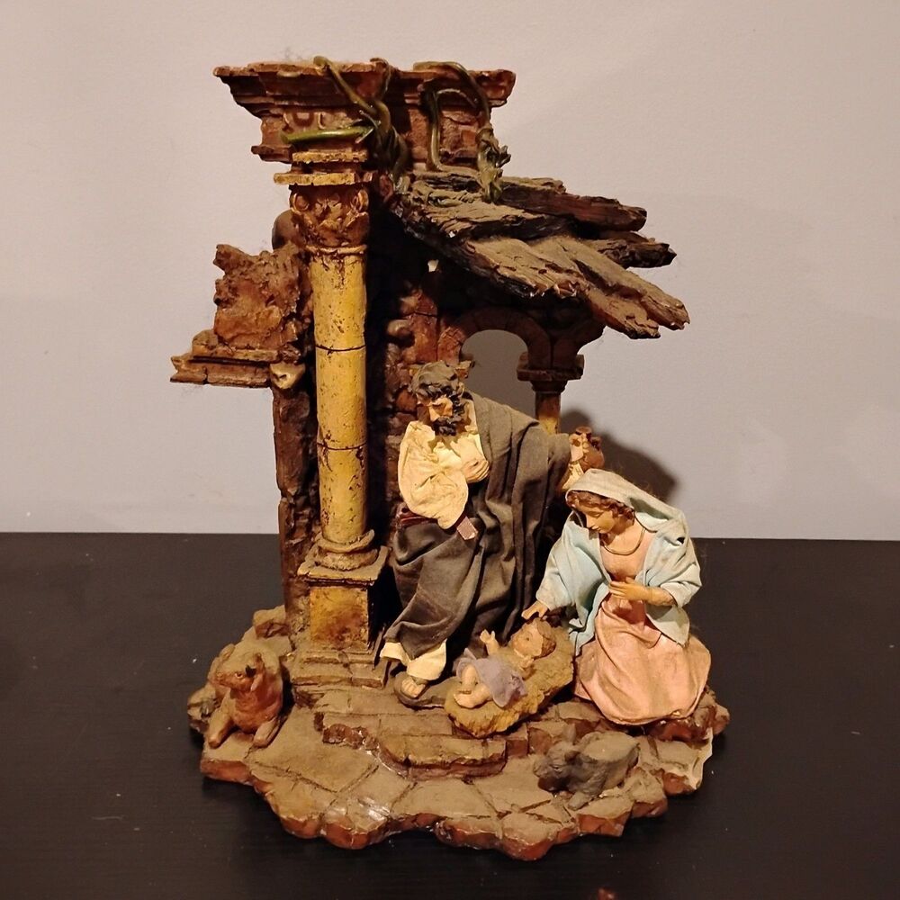 Vintage Baroque-Style Holy Family Nativity Set Resin Hand-Painted 2000s
